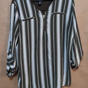 Rue 21 green striped thin long sleeve blouse